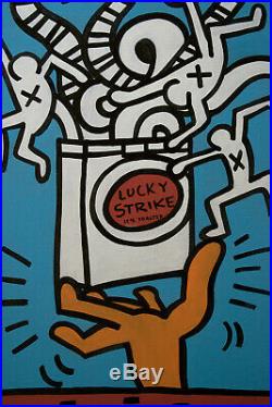 Acrylic and enamel paint on canvas, NOT PRINTED, Keith Haring(28.1 x 23.4 inches)
