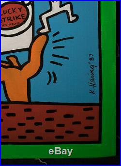 Acrylic and enamel paint on canvas, NOT PRINTED, Keith Haring(28.1 x 23.4 inches)