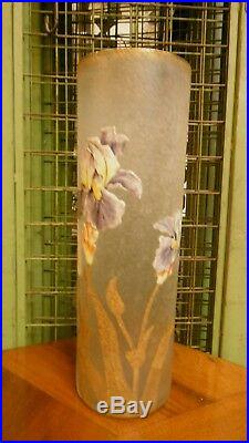 Amazing Antique Mont Joye french hand painted enamel art glass vase