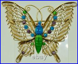 Amazing antique Chinese Art-Deco silver&hand painted enamel butterfly brooch
