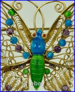 Amazing antique Chinese Art-Deco silver&hand painted enamel butterfly brooch