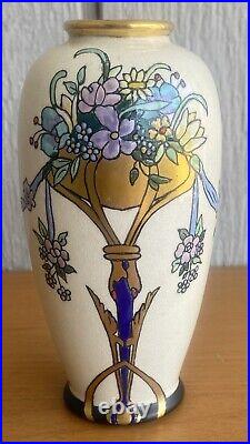 American Satsuma Art Nouveau Vase by G. Hasbrouck Enamel Paint Japanese Blank