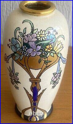 American Satsuma Art Nouveau Vase by G. Hasbrouck Enamel Paint Japanese Blank