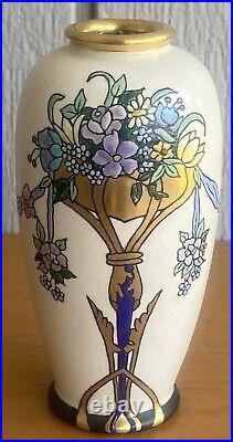 American Satsuma Art Nouveau Vase by G. Hasbrouck Enamel Paint Japanese Blank