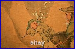 Ancient Chinese Original Donkey Rider Scholar Floral Mountain Landscape Painting