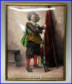 Antique 19th C. FRENCH ENAMEL on COPPER Plaque of a HUNTER with GUN c. 1900