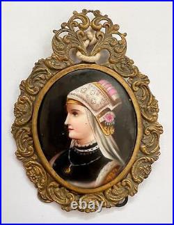 Antique 19th C Miniature Portrait Painting on Porcelain After Wilhelm Menzler