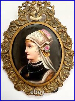 Antique 19th C Miniature Portrait Painting on Porcelain After Wilhelm Menzler