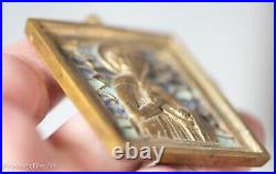 Antique 19th Century Bronze Travel Icon of St. Varus with Painted Enamel