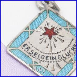 Antique Art Deco Austro Hungarian Guilloche Enamel Silver Charm Pendant