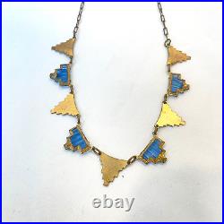 Antique Art Deco Blue Step Glass Enamel Necklace