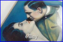 Antique Art Deco Cigarette Case Painted Enamel Movie Stars Valentino & Swanson