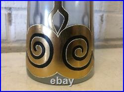 Antique Art Deco Glass Vase with Gold Swirl and Raised White Enamel Decorations