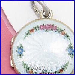 Antique Art Deco Guilloche Enamel Flower 800 Silver Vermeil Pendant Locket