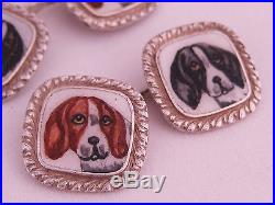 Antique Art Deco era 800 Coin Silver Cufflinks Enamel Painted Hunting Beagle Dog
