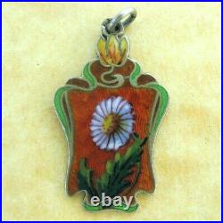 Antique Art Nouveau French Guilloche Enamel Daisy Silver Charm Pendant