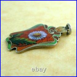 Antique Art Nouveau French Guilloche Enamel Daisy Silver Charm Pendant