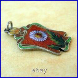 Antique Art Nouveau French Guilloche Enamel Daisy Silver Charm Pendant