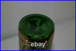 Antique Art Nouveau Hand Painted Enamel Green Victorian Glass Vase-gold-moser