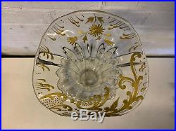Antique Art Nouveau Harrach Large Glass Vase with Painted Gold Floral Enamel Dec