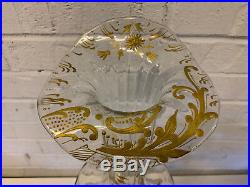 Antique Art Nouveau Harrach Large Glass Vase with Painted Gold Floral Enamel Dec