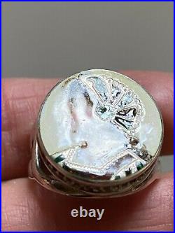 Antique Art Nouveau Sterling Silver Ring Enamel Painted 925