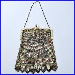 Antique Art deco Flapper Painted Enamel Chain Mesh Purse Bag Handbag