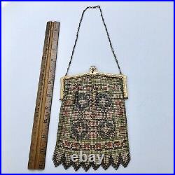 Antique Art deco Flapper Painted Enamel Chain Mesh Purse Bag Handbag