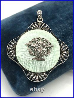 Antique Austria Sterling Silver Mint Green Guilloche Enamel Giardinetto Pendant