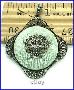 Antique Austria Sterling Silver Mint Green Guilloche Enamel Giardinetto Pendant