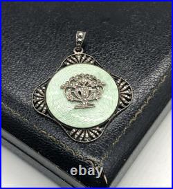 Antique Austria Sterling Silver Mint Green Guilloche Enamel Giardinetto Pendant