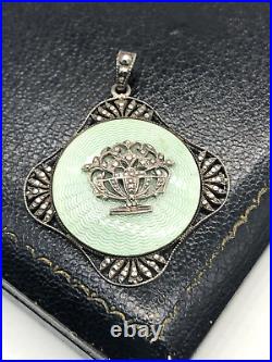 Antique Austria Sterling Silver Mint Green Guilloche Enamel Giardinetto Pendant