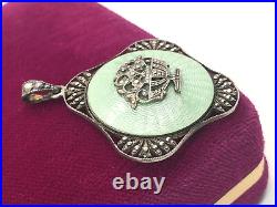 Antique Austria Sterling Silver Mint Green Guilloche Enamel Giardinetto Pendant