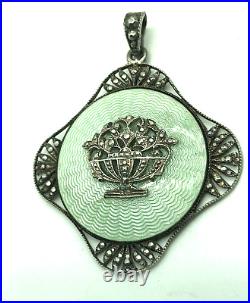 Antique Austria Sterling Silver Mint Green Guilloche Enamel Giardinetto Pendant