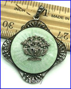 Antique Austria Sterling Silver Mint Green Guilloche Enamel Giardinetto Pendant