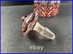 Antique Biedermeier Hand Painted Enamel Cranberry Stained 7 5/8 Perfume Bottle