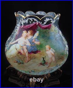 Antique Bohemian Hand Painted Enamel Hercules & Omphale Mythology Art Glass Vase