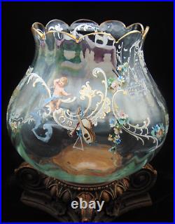 Antique Bohemian Hand Painted Enamel Hercules & Omphale Mythology Art Glass Vase