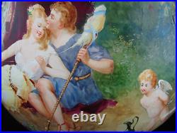 Antique Bohemian Hand Painted Enamel Hercules & Omphale Mythology Art Glass Vase