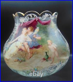 Antique Bohemian Hand Painted Enamel Hercules & Omphale Mythology Art Glass Vase