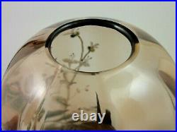 Antique Bohemian Harrach Hand Painted Enamel Butterfly & Peony Art Glass Vase