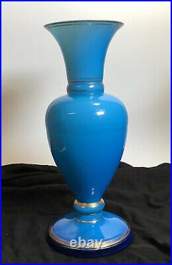 Antique Bohemian Harrach Hand Painted Enameled Floral Art Glass Vase 13.5