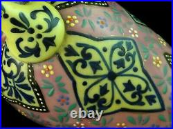 Antique Bohemian Harrach Moroccan Hand Painted Enameled Art Glass Jug / Vase