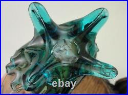 Antique Bohemian Harrach Topaz / Blue Hand Painted Enamel Floral Art Glass Vase