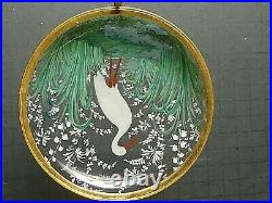 Antique Bohemian Moser Hand Painted Stork Floral Enameled Art Glass Trinket Box