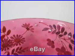 Antique CRANBERRY art glass IVT finger bowl Hand Painted ENAMEL Flowers