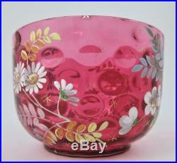 Antique CRANBERRY art glass IVT finger bowl Hand Painted ENAMEL Flowers