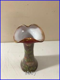 Antique Cased Art Glass Vase Hand Painted Enamel Purple Vase Thomas Webb