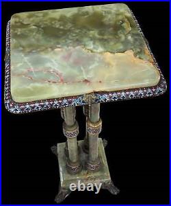 Antique Champleve Cloisonne Enamel Mounted Git Bronze Onyx gueridon Table