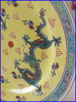 Antique Chinese Colour enamels porcelain plates painted dragon artwork decor